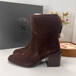 Vince Camuto Kortimy Suede Chunky Block Heeled Boot Brown Women's 6.5M/37 NWB